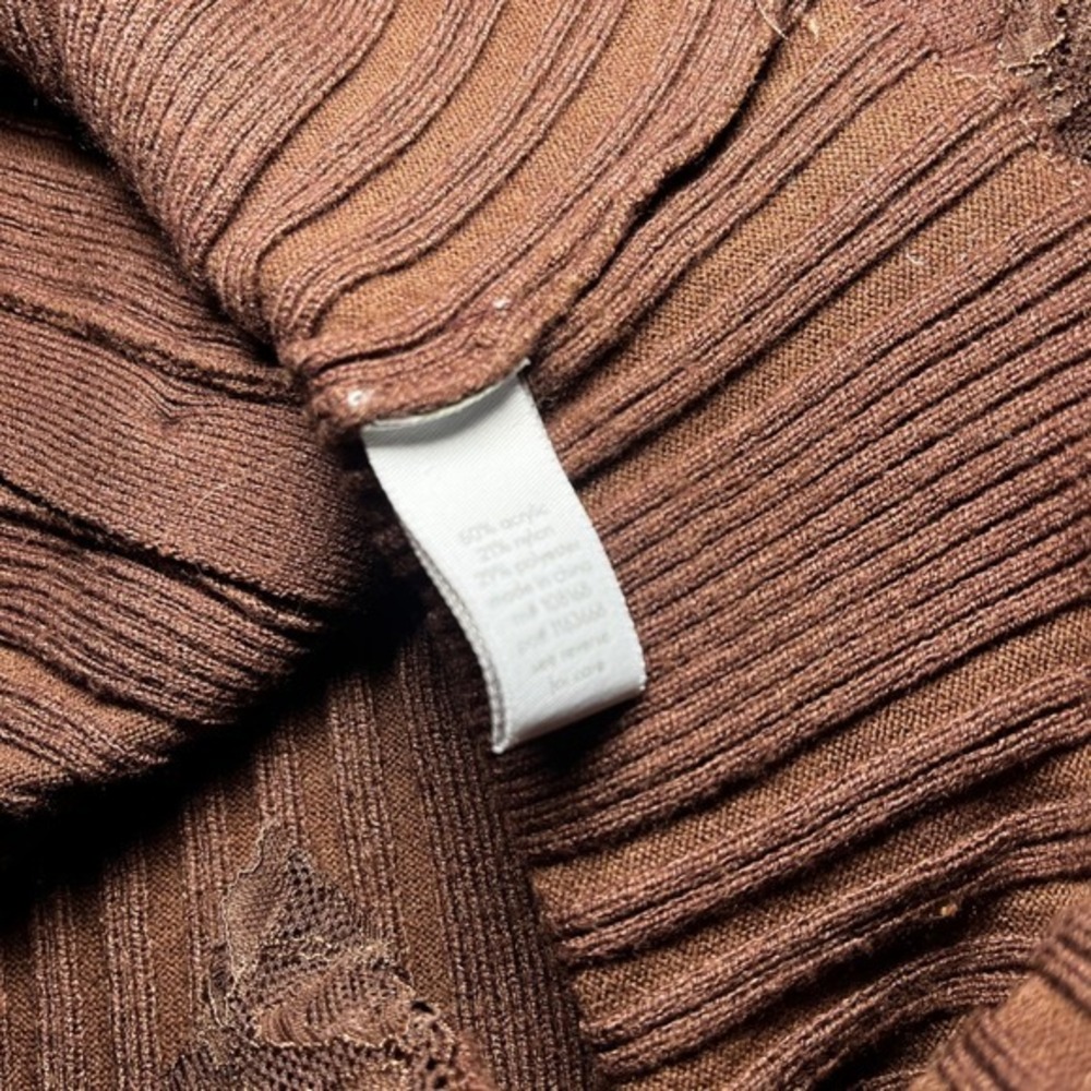 Brown Ruffled Ribbed Long-Sleeve Cardigan - Picture 7 of 9